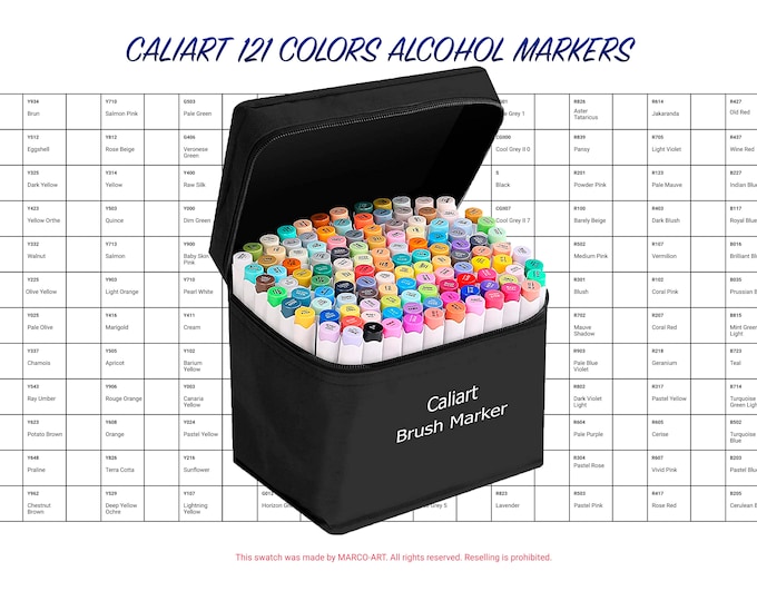 Digital pdf caliart 121 colors artist alcohol markers swatch template
