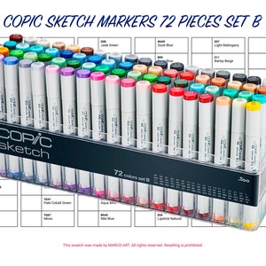 Copic Sketch Markers 72 Pieces Set B Swatch Template | DIY Single Page Color Swatch/Chart | Printable Digital PDF | Instant Download