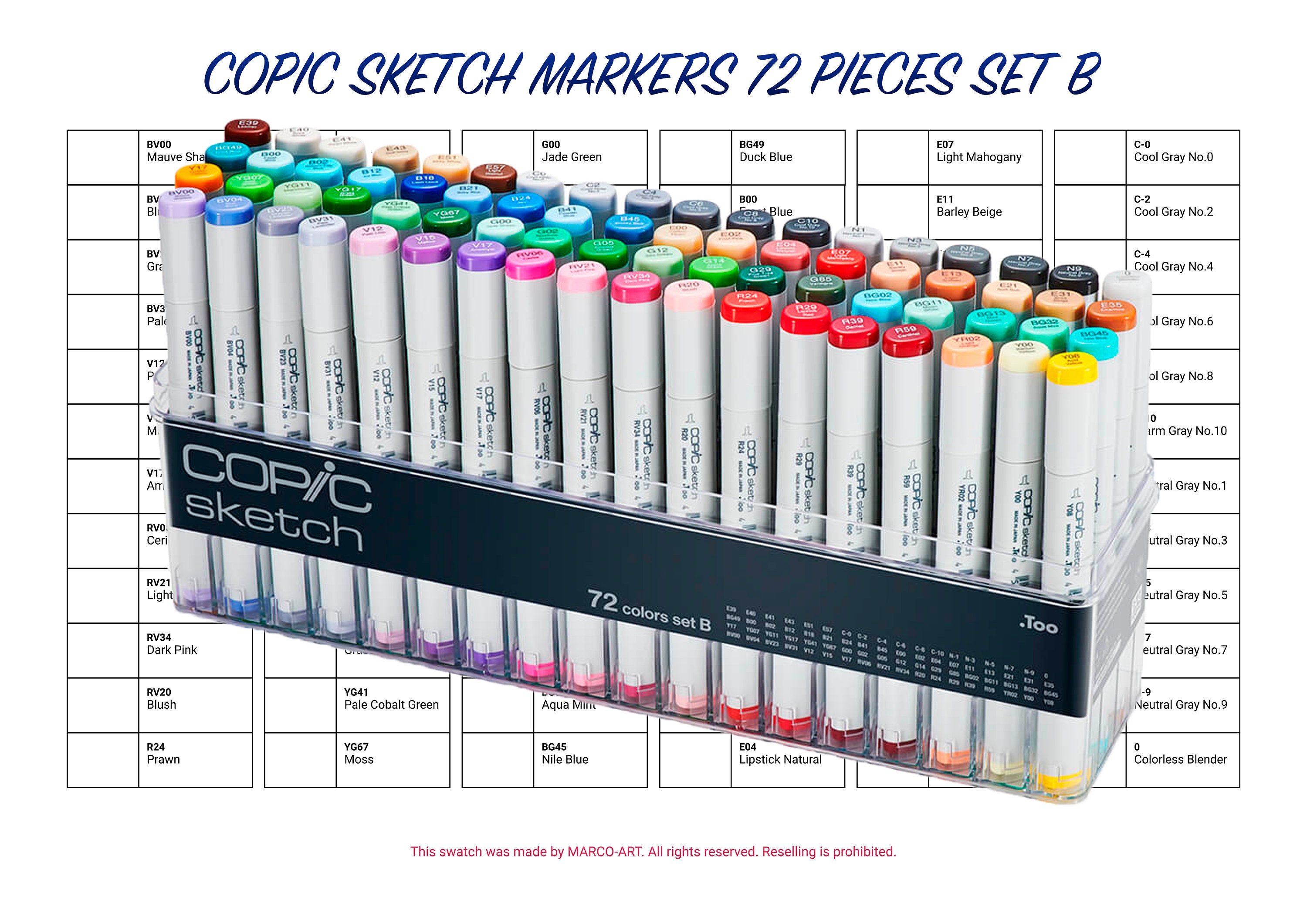 Copic Sketch Markers 72 Pieces Set B Swatch Template | DIY