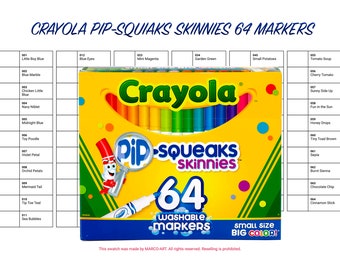 Crayola Pip-Squeaks Skinnies 64 Marker Swatch Template | DIY Single Page Color Swatch | Druckbare Digitale PDF-Vorlage | Sofort Download