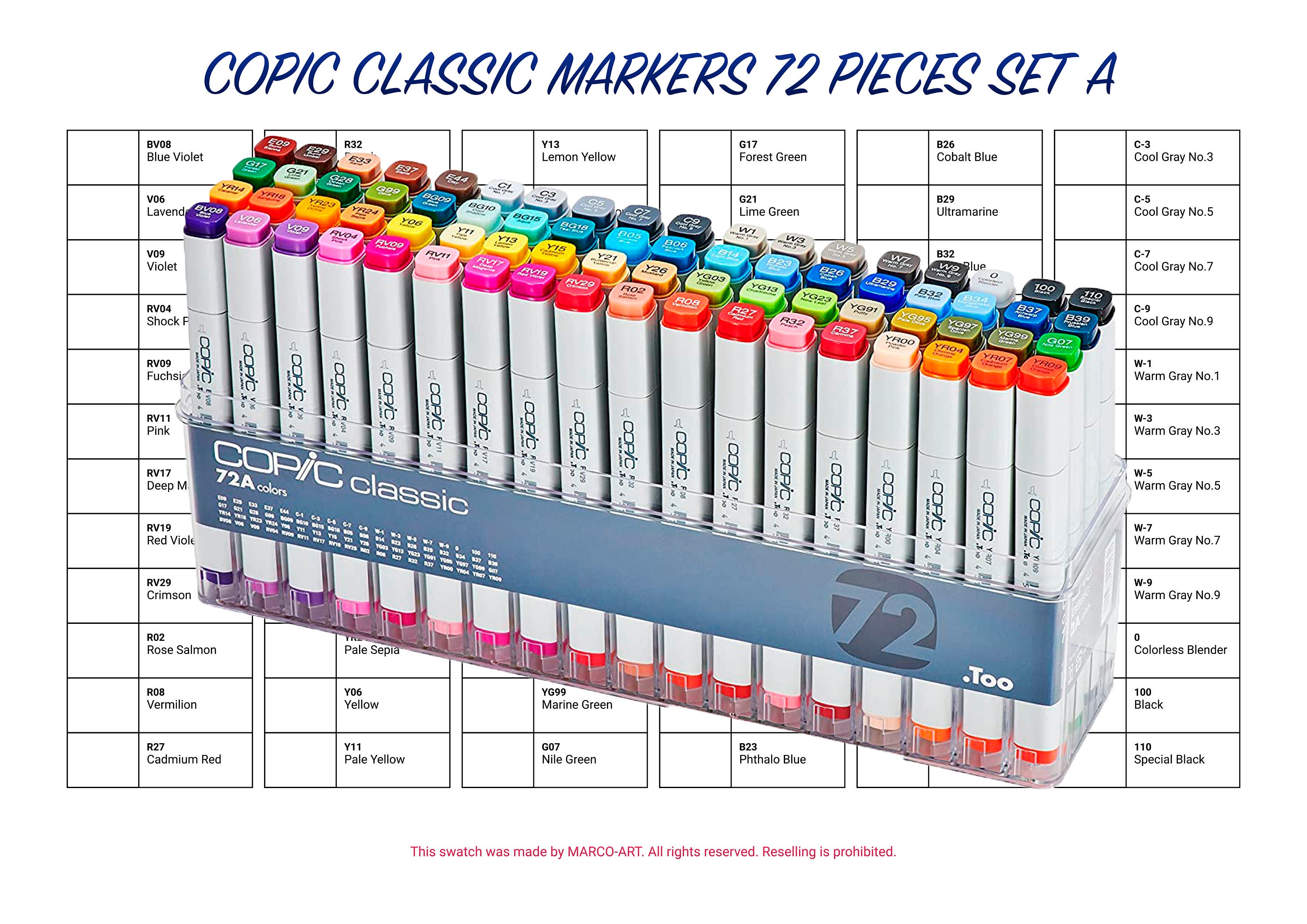 Digital PDF Caliart 121 Colors Artist Alcohol Markers Swatch