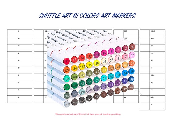 Shuttle Art 61 Colors Art Markers Swatch Template DIY Single Page Color  Swatch Printable Digital PDF Template Instant Download 