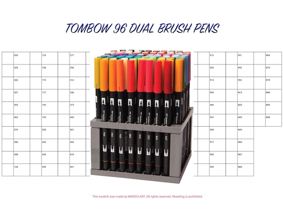 Digital PDF Tombow 96 Dual Brush Pens Swatch Template DIY Single