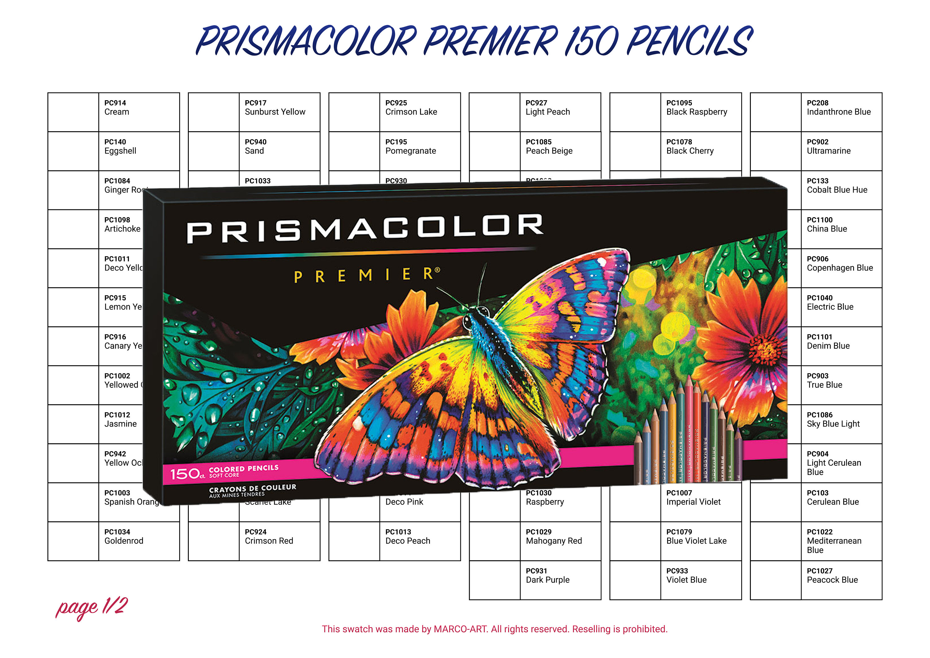 Prismacolor Colored Pencils Set of 150 Color Chart with numbers and names  filled in with color. #Prismaco…