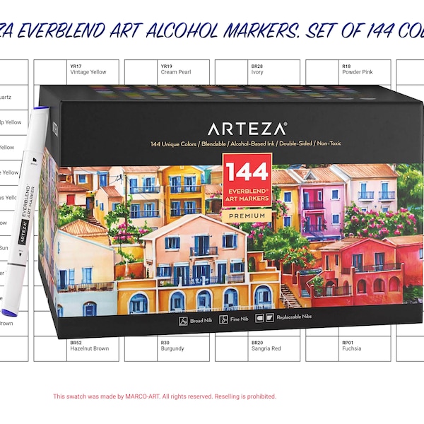 Arteza EverBlend Art Markers 144 Colors Swatch Template | DIY DoublePage Color Swatch | Printable Digital PDF Template | Instant Download