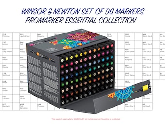 Winsor & Newton Set of 96 Markers, Promarker Swatch Template | DIY Single Page Color Swatch/Chart | Printable Digital PDF | Instant Download