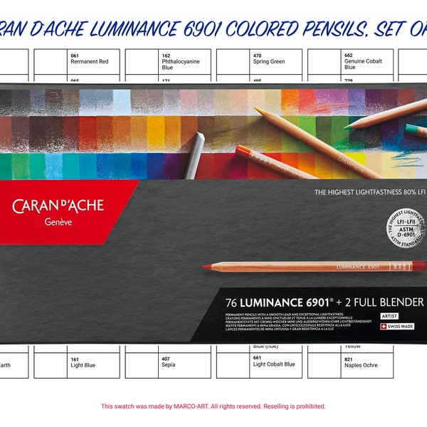 Caran D'ache Luminance 6901 Pencils, 76 PCS Swatch Template | DIY Single Page Color Swatch/Chart | Printable Digital PDF | Instant Download