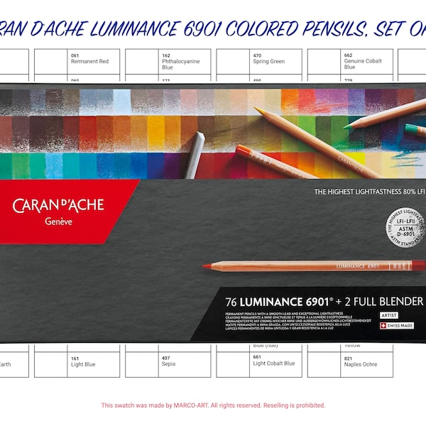 Caran D'ache Luminance 6901 Pencils, 76 PCS Swatch Template | DIY Single Page Color Swatch/Chart | Printable Digital PDF | Instant Download