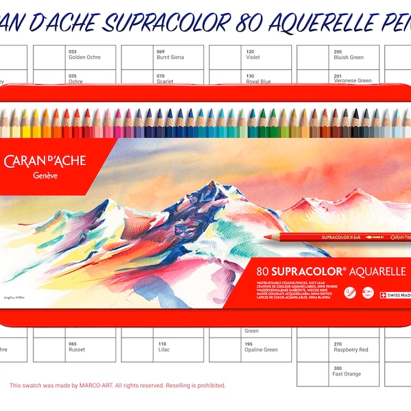Caran d'Ache Supracolor 80 Aquarelle Pencils Swatch Template | DIY Single Page Color Swatch/Chart | Printable Digital PDF Instant Download