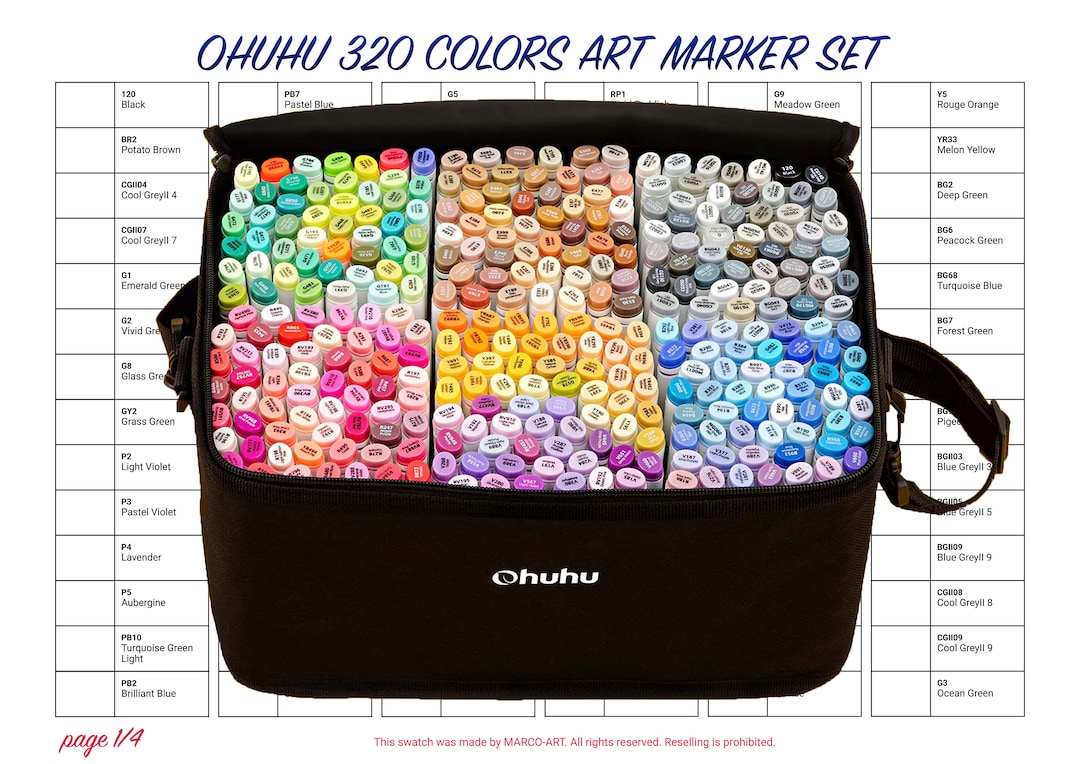 Ohuhu Honolulu 48 Colors Art Marker Set Swatch Template DIY Single Page  Color Swatch Printable Digital PDF Template Instant Download 