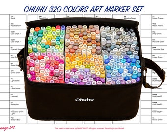 PDF digital Ohuhu Honolulu 320 colores Art Marker Set Plantilla de muestra / Muestra de color de 4 páginas DIY / Plantilla imprimible / Descarga instantánea