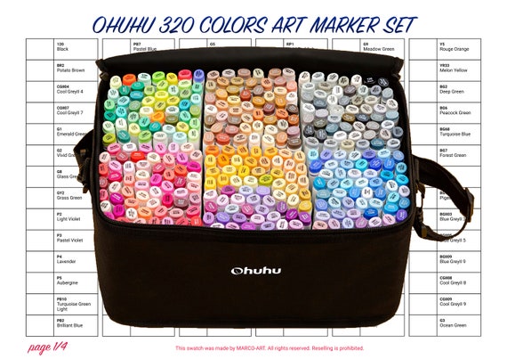 Digital PDF Ohuhu Honolulu 320 Colors Art Marker Set Swatch