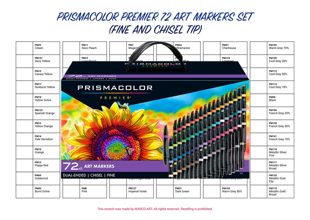 Prismacolor Premier 72 Art Markers Set Fine and Chisel Tip Swatch Template | DIY Page| Printable ...