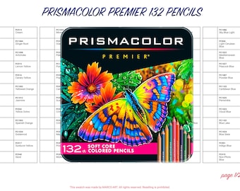 Prismacolor premier 132 Buntstifte Swatch-Vorlage | DIY Einzelseite Farbmuster | Druckbare digitale PDF-Vorlage | Sofort Download