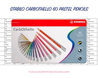 Stabilo Carbothello 60 Plantilla de muestra de lápices pastel / Muestra de color de una sola página DIY / Plantilla PDF digital imprimible / Descarga instantánea