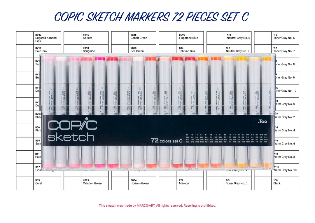Copic Sketch Markers 72 Pieces Set C Swatch Template DIY Single Page ...