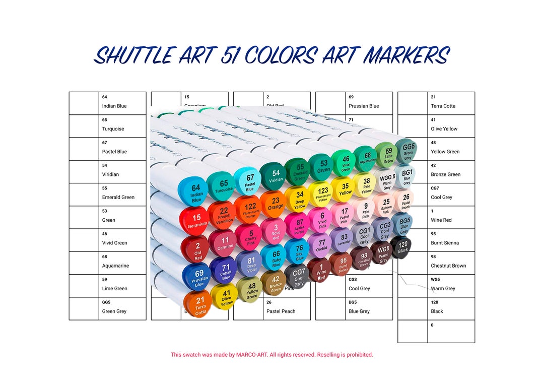 Shuttle Art 51 Colors Art Markers Swatch Template DIY Single Page Color Shuttle Art 51 Colors Art Markers Swatch Template DIY Single Page Color