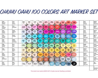 Digital PDF Ohuhu Oahu 100 Colors Art Marker Set Swatch Template