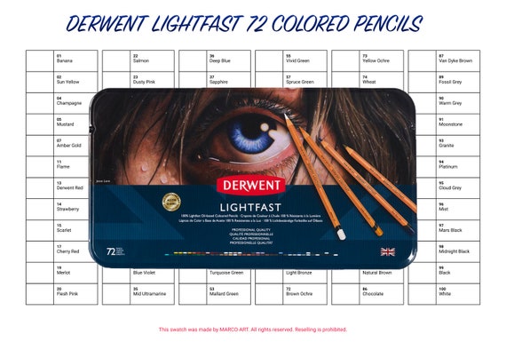 Derwent Lightfast 72 Colored Pencils Swatch Template DIY Single Page Color  Swatch Printable Digital PDF Template Instant Download 