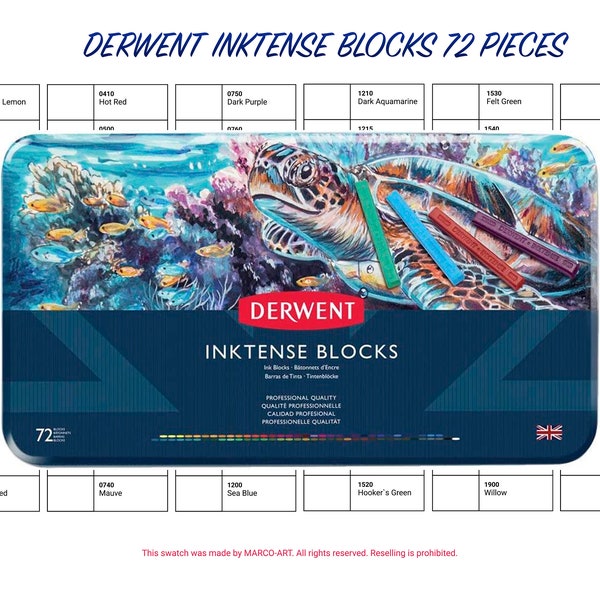 Derwent Inktense Blocks 72 Pieces Swatch Template | DIY Single Page Color Swatch | Printable Digital PDF Template | Instant Download