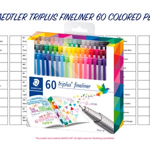 Staedtler Triplus Fineliner 60 Colored Pens Swatch Template | DIY Color Swatch | Printable Digital PDF Template | Instant Download