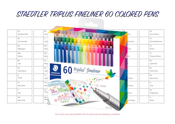 Staedtler Triplus Fineliner 60 Colored Pens Swatch Template | DIY