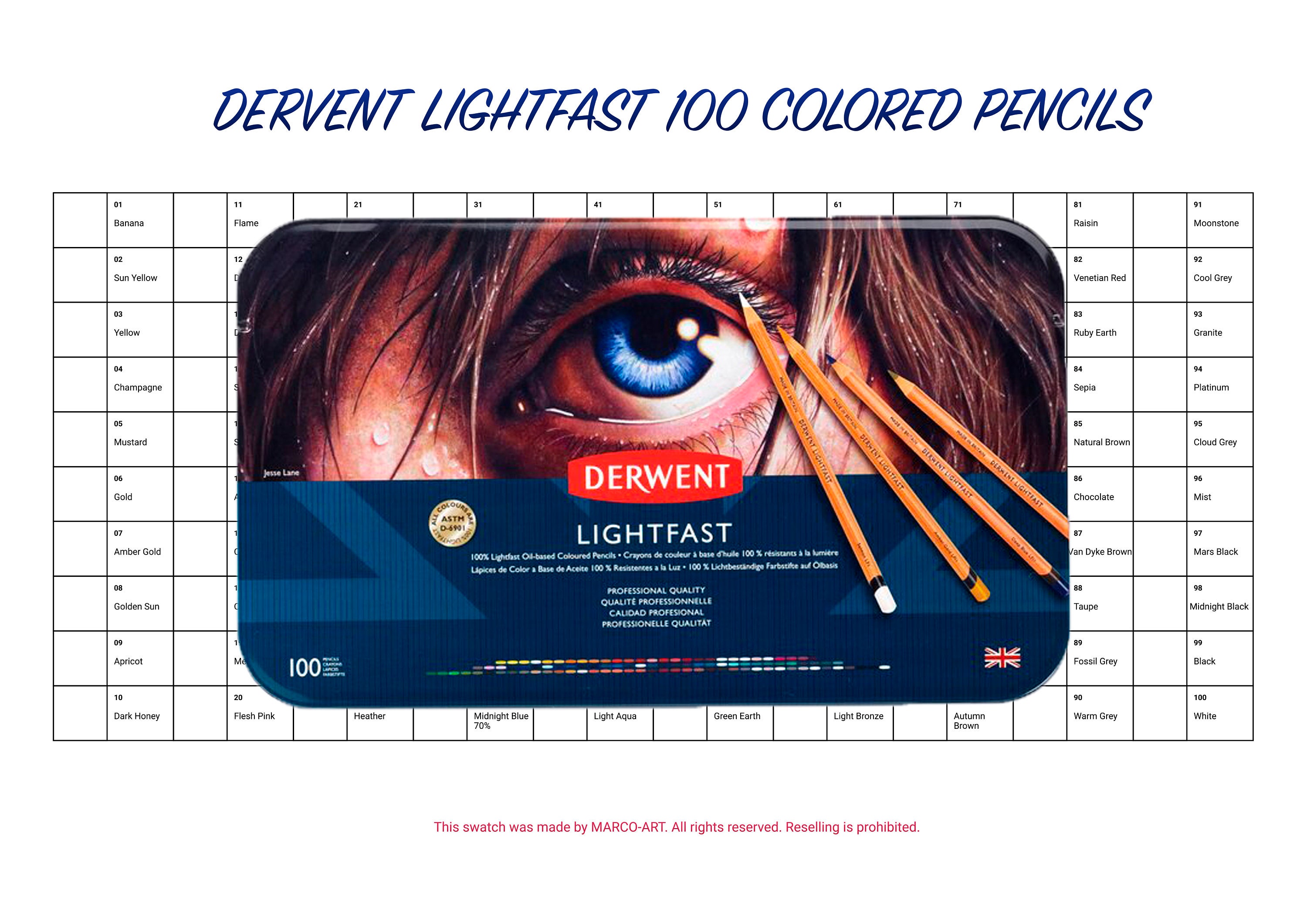 Derwent Lightfast 100 Colored Pencils Swatch Template DIY Single Page Color  Swatch Printable Digital PDF Template Instant Download (Download Now) 