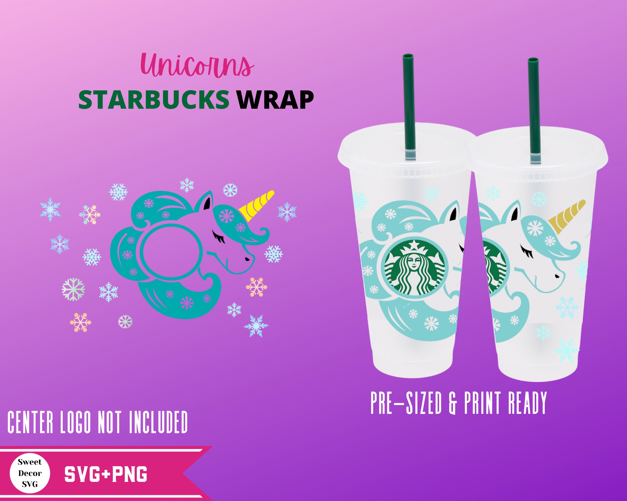 Full wrap Starbucks Cute Unicorns Cold Cup 24 Oz svg/png DIY Etsy