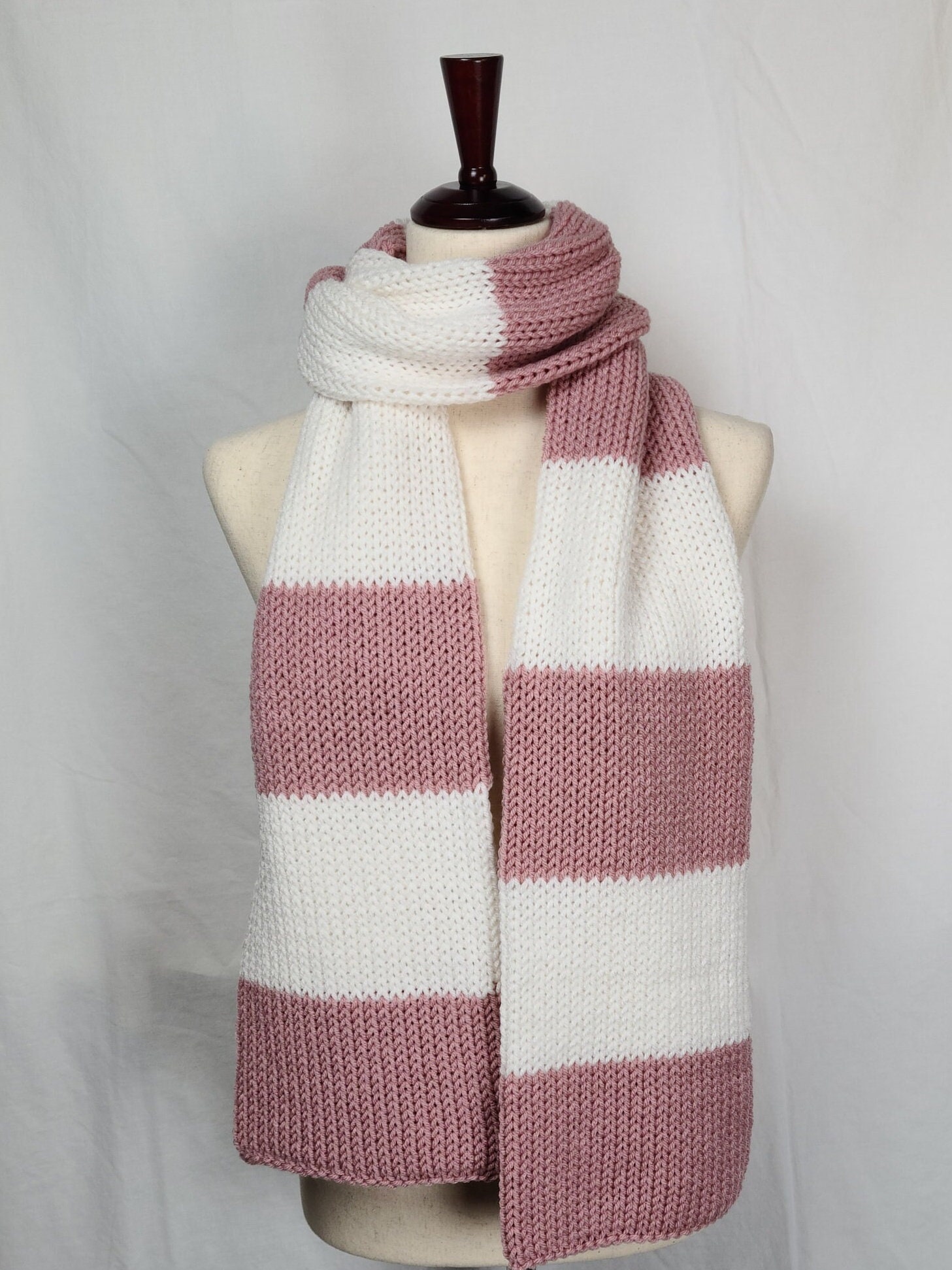 Cozy Knit Scarf Blush White Stripes - Etsy