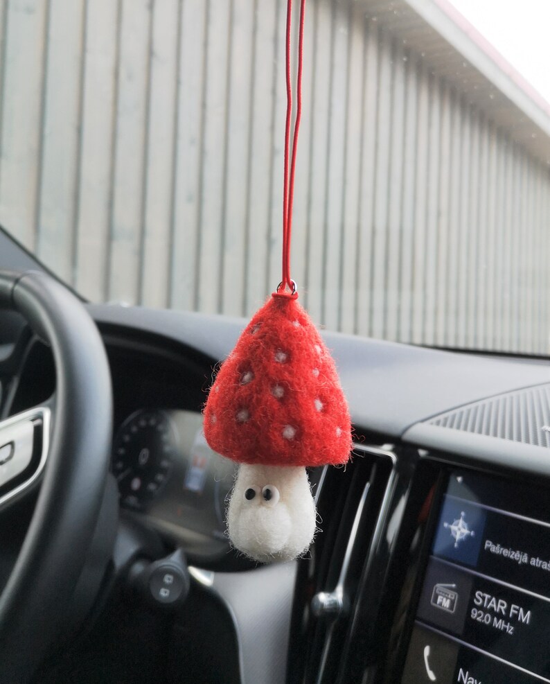 Funny Needle Felted Mushroom Car Accessory Rear View Mirror Etsy