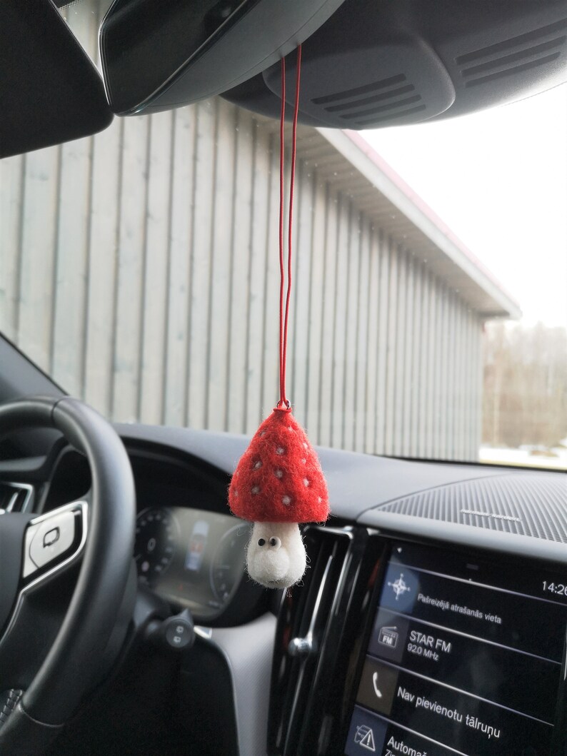 Funny Needle Felted Mushroom Car Accessory Rear View Mirror Etsy
