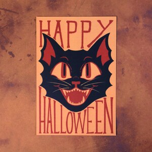 Feliz dia das bruxas Cartão postal de gato preto