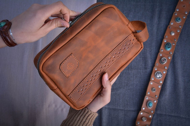 handmade leather dopp kit
