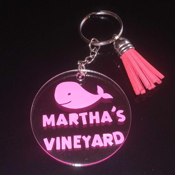 Pink Martha's Vineyard Acrylic Keychain 2" comes with Leather Suede Tassel