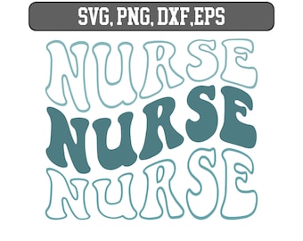 Groovy Blue Retro infirmière svg, Nurse Wavy Outline Text Svg, Retro Nurse Design SVG, Nurse Bundle, Svg infirmière, Nurse SVG Bundle