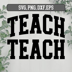 May include: Black and white graphic design with the text "TEACH TEACH" in a bold, blocky font.