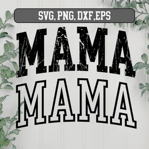 K&ouml;nnte beinhalten: Schwarz-wei&szlig;es Grafikdesign mit dem Wort "MAMA" in einer kr&auml;ftigen, abgenutzten Schriftart, zweimal wiederholt. Die obere Instanz hat einen strukturierten Effekt. Das Design befindet sich auf wei&szlig;em Hintergrund mit gr&uuml;nen Akzenten.