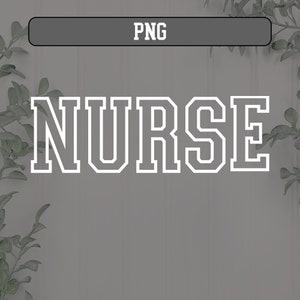 Op de afbeelding: Witte tekst op een grijze achtergrond die "NURSE" in een vetgedrukt, blokachtig lettertype leest.