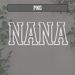 May include: White text on a gray background that reads "NANA" in a bold, blocky font.