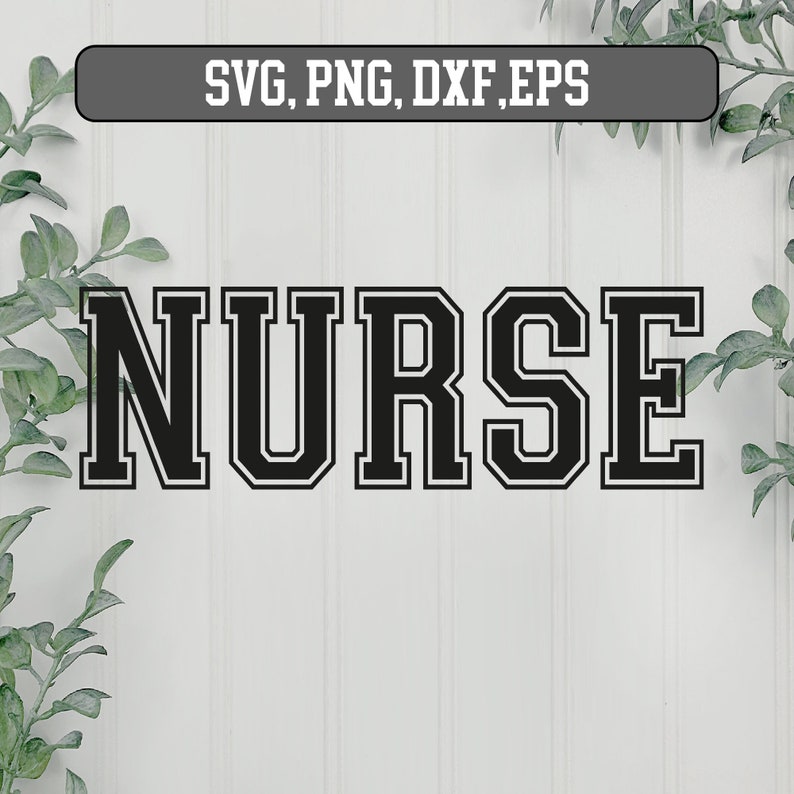 May include: Black and white graphic design of the word "NURSE" in a bold, blocky font style. The letters have a thick outline.