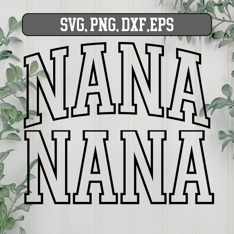 May include: A black and white graphic design with the word "NANA" written twice in a bold, blocky font.