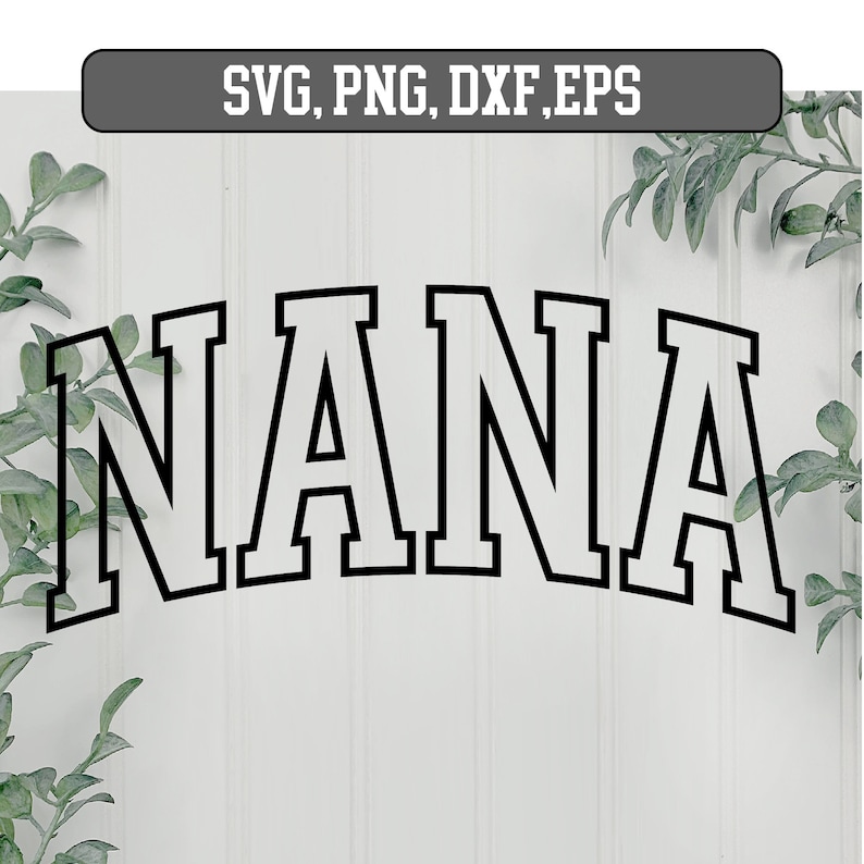 May include: A black and white graphic design of the word "NANA" in a bold, blocky font style. The letters are outlined in black and filled in white.