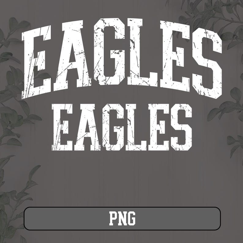 May include: White text on a gray background reads "EAGLES EAGLES" in a distressed font.