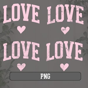 May include: Four pink "LOVE" text graphics with a pink heart below each graphic. The graphics are on a gray background.