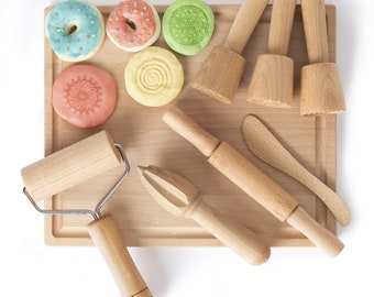 Playdough Tools Set for Kids, Wooden Playdough Tools Set, Playdough Toys for Kids, Montessori Toys, Modeling Clay Tools, Air Dry Clay
