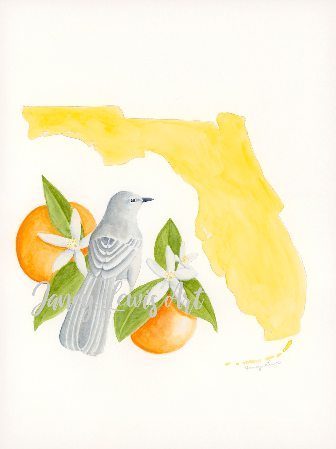 Florida State Bird and State Flower Watercolor Printflorida Etsy