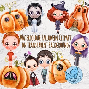Watercolour Halloween - Cute Characters - Pumpkin - Instant Download - Cute Halloween - Commercial use
