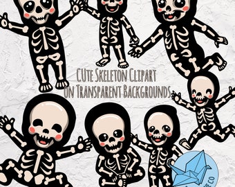 Cute Skeleton Clipart - Halloween PNG - Instant Download - Cute Halloween - Commercial use