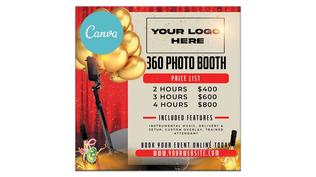 Editable 360 Photo Booth Social Media Pricing Flyer DIY Canva Template Editable 360 Photo Booth Social Media Pricing Flyer DIY Canva Template