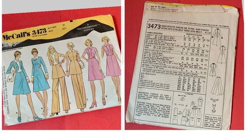 Puede incluir: Patr&oacute;n de costura McCall's n&uacute;mero 3473 para un vestido o t&uacute;nica y pantalones Miss Petite con ribete desmontable y cintur&oacute;n. El patr&oacute;n incluye instrucciones para hacer un vestido, una t&uacute;nica y pantalones. El patr&oacute;n est&aacute; ilustrado con cuatro estilos diferentes de la prenda.